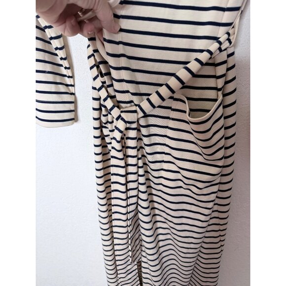 Lands End Cotton Striped Belted Robe L Beige & Navy‎ Lounge - Picture 5 of 8